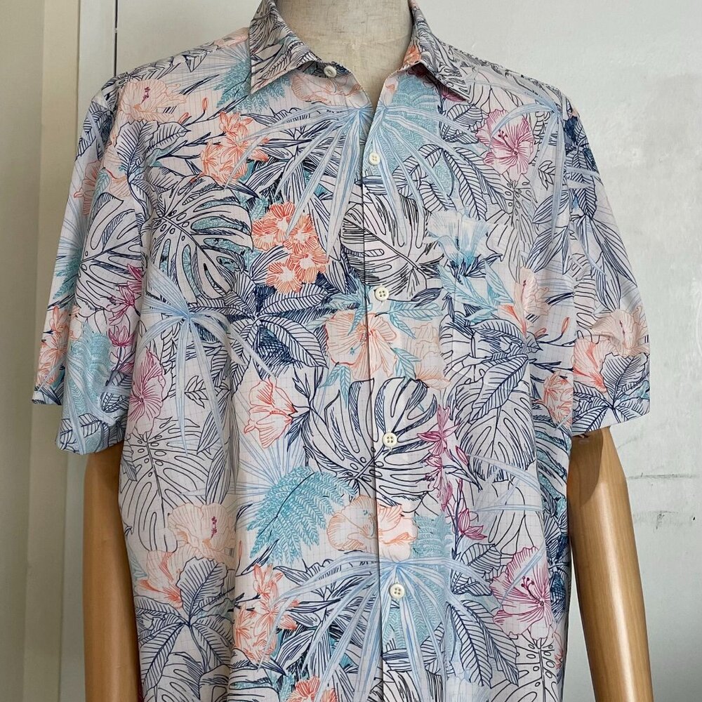 Tommy Bahama Men’s Tropical Floral Hawaiian Shirt Short Sleeve Button-Up Siz XL